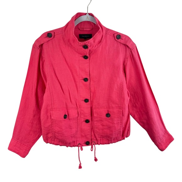 Talbots Jackets & Blazers - Talbots Women's Pink Washed Linen Utility Jacket Drawstring Waist Size Small